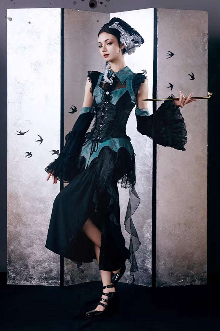 Gothic Lolita Skirt - Sky Dragon, 2 Colors, Printed, Embroidered, Lace-Up - additional product view 12