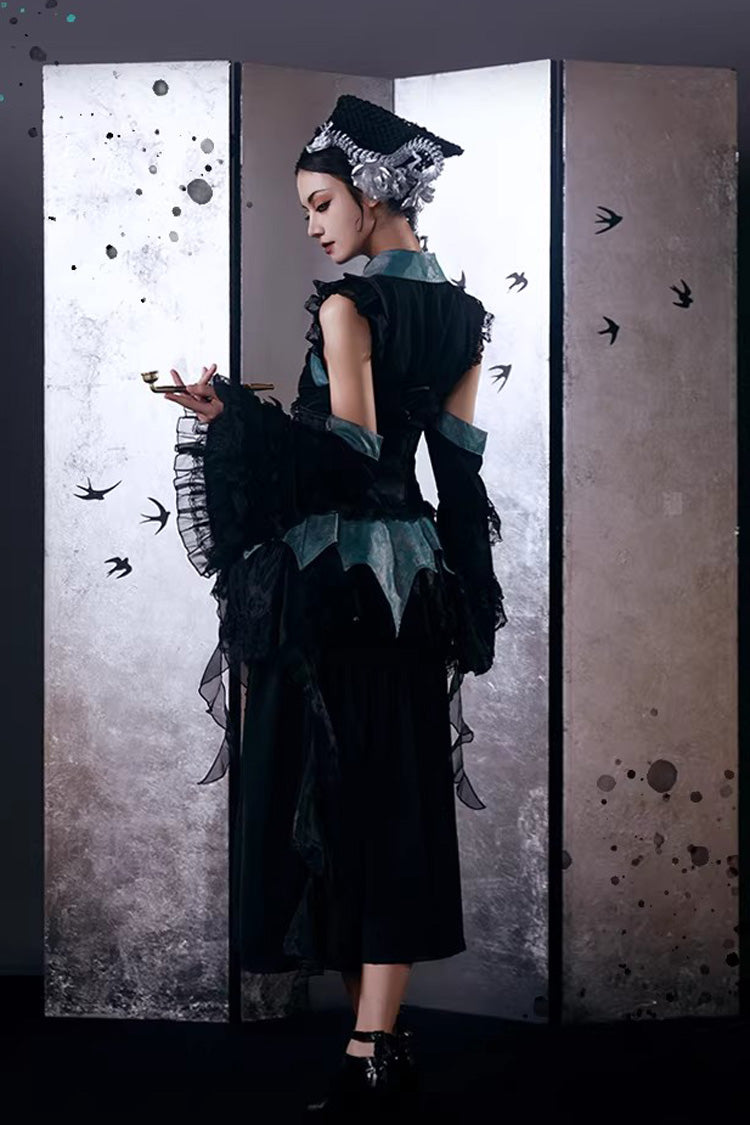 Gothic Lolita Skirt - Sky Dragon, 2 Colors, Printed, Embroidered, Lace-Up - additional product view 13