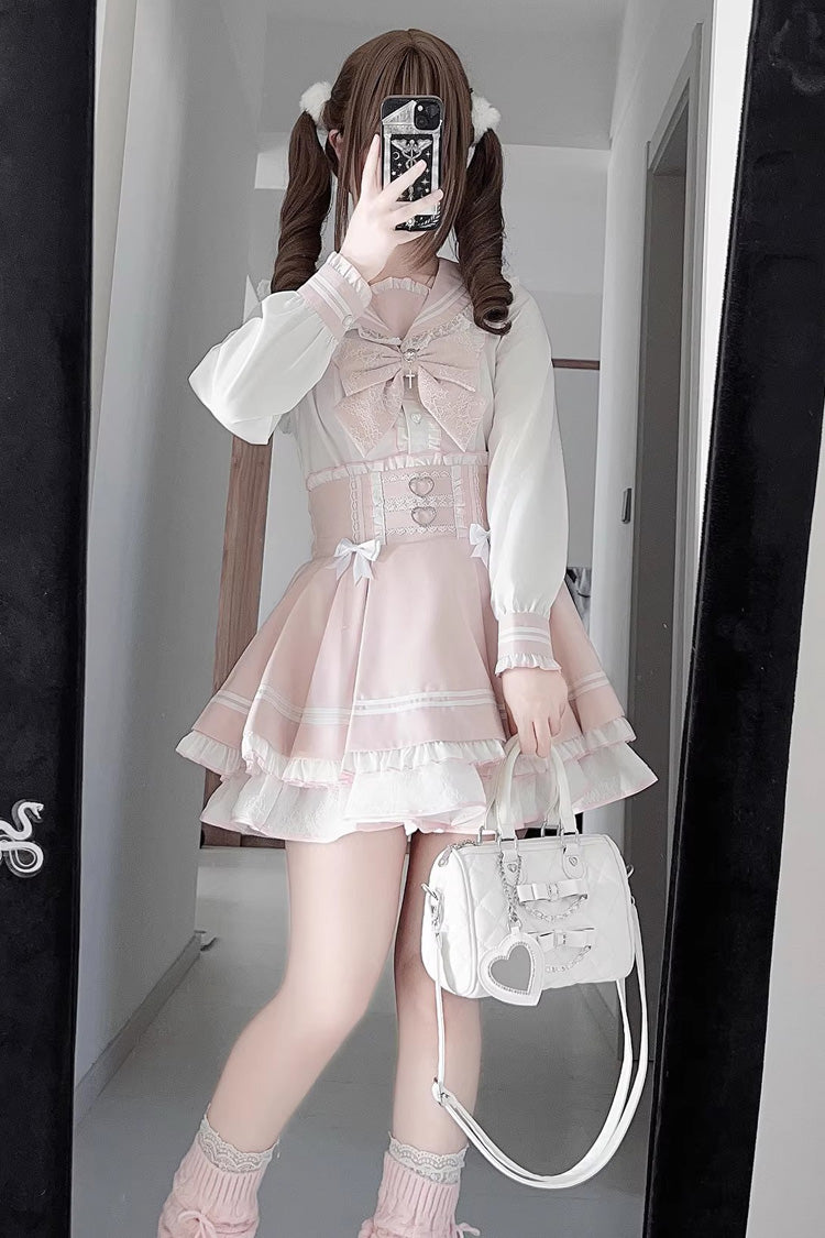 Gothic Lolita Skirt - Snow-kissed Rose, 2 Colors, Bow Detail, Ruffled, Layered - additional product view 4