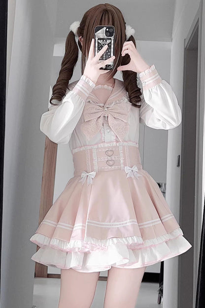 Gothic Lolita Skirt - Snow-kissed Rose, 2 Colors, Bow Detail, Ruffled, Layered - main product image