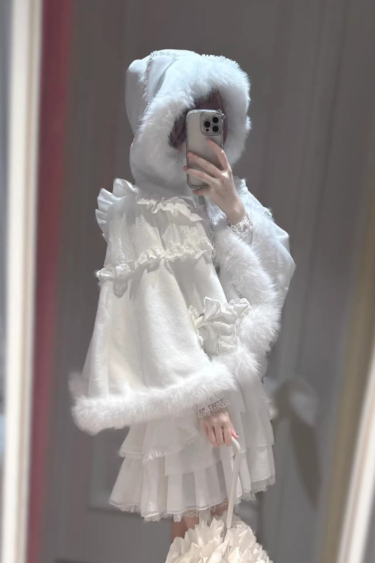 Gothic Lolita Skirt - Snow Season Love Letter, White, Bow Detail, Ruffled, Layered - additional product view 2