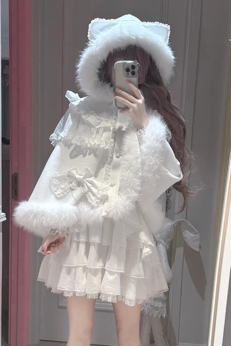 Gothic Lolita Skirt - Snow Season Love Letter, White, Bow Detail, Ruffled, Layered - additional product view 3