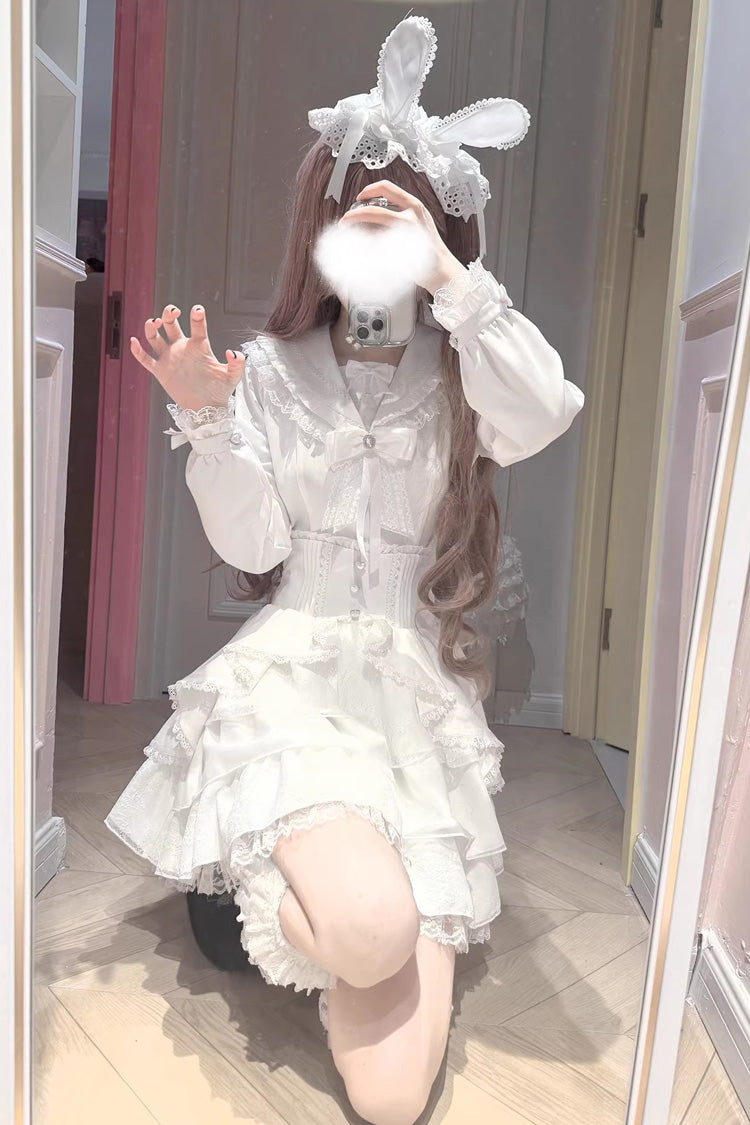 Gothic Lolita Skirt - Snow Season Love Letter, White, Bow Detail, Ruffled, Layered - additional product view 4