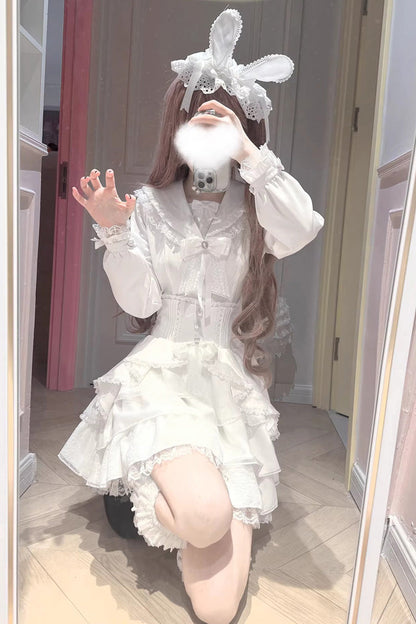 Gothic Lolita Skirt - Snow Season Love Letter, White, Bow Detail, Ruffled, Layered - additional product view 4