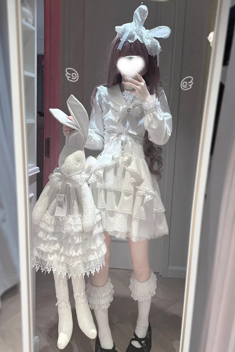 Gothic Lolita Skirt - Snow Season Love Letter, White, Bow Detail, Ruffled, Layered - additional product view 5