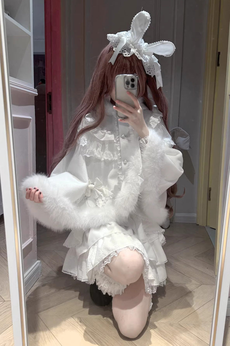 Gothic Lolita Skirt - Snow Season Love Letter, White, Bow Detail, Ruffled, Layered - additional product view 6