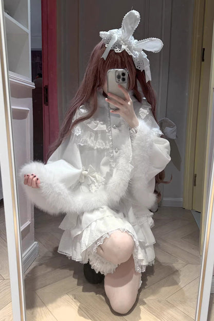 Gothic Lolita Skirt - Snow Season Love Letter, White, Bow Detail, Ruffled, Layered - additional product view 6