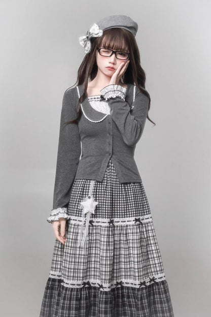 Gothic Lolita Skirt - Star Candy, Gray, Square Collar, Long Sleeves, Sweet Style - additional product view 2