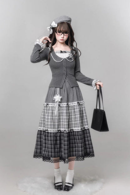 Gothic Lolita Skirt - Star Candy, Gray, Square Collar, Long Sleeves, Sweet Style - additional product view 4