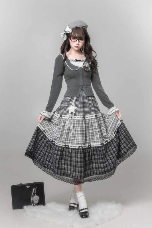 Gothic Lolita Skirt - Star Candy, Gray, Square Collar, Long Sleeves, Sweet Style - main product image