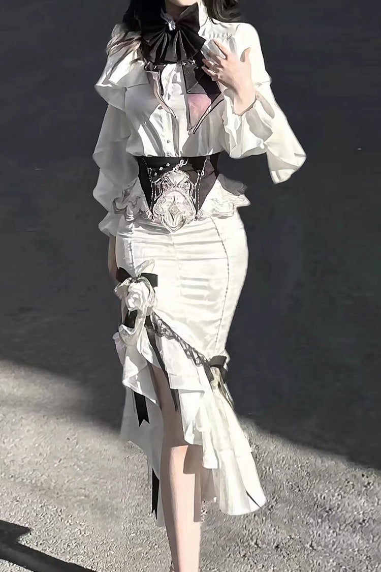 Gothic Lolita Skirt - Star Gate, White, Long Length, Short Length, Fishtail Silhouette - additional product view 3