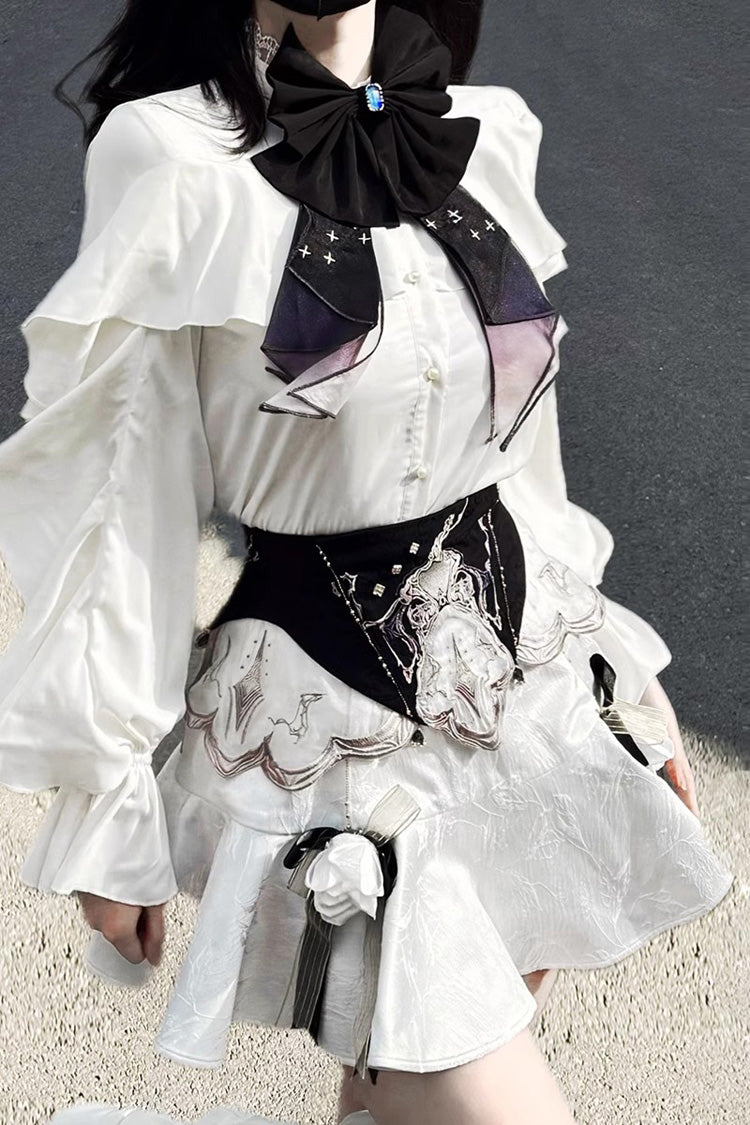 Gothic Lolita Skirt - Star Gate, White, Long Length, Short Length, Fishtail Silhouette - additional product view 4