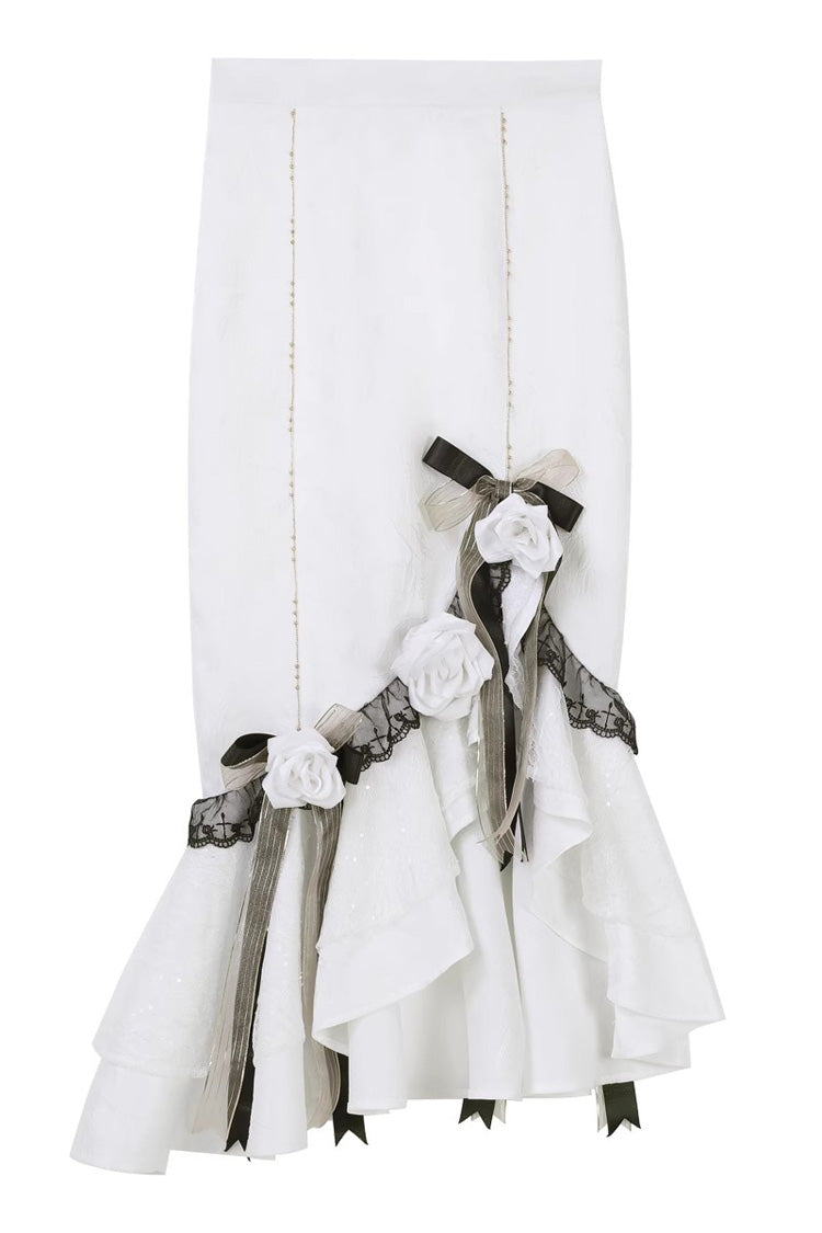 Gothic Lolita Skirt - Star Gate, White, Long Length, Short Length, Fishtail Silhouette - additional product view 5