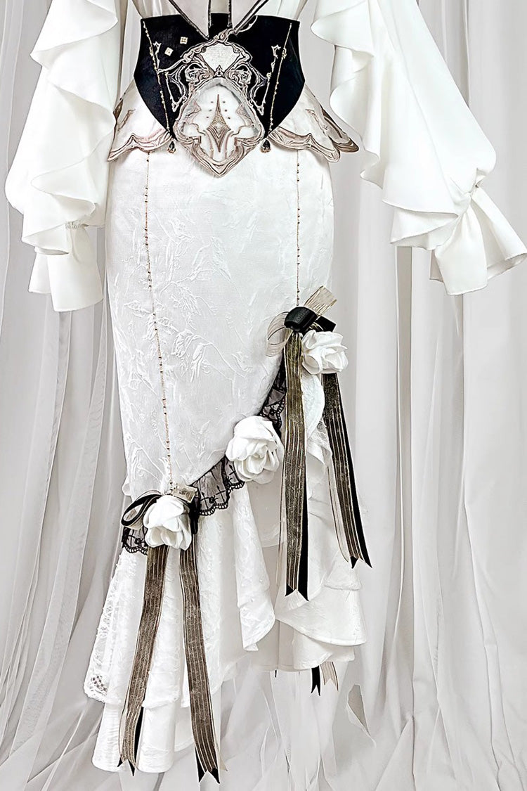 Gothic Lolita Skirt - Star Gate, White, Long Length, Short Length, Fishtail Silhouette - additional product view 7