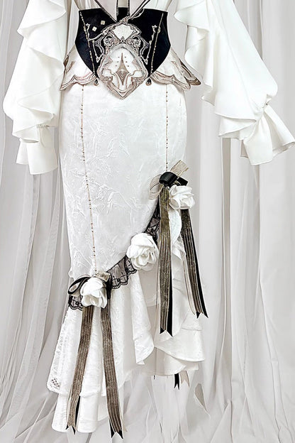 Gothic Lolita Skirt - Star Gate, White, Long Length, Short Length, Fishtail Silhouette - additional product view 7