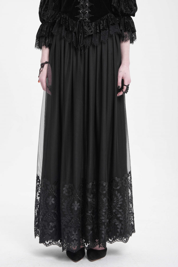 Gothic Lolita Skirt - Stitching Floral Mesh, Black, Women's Style - additional product view 2