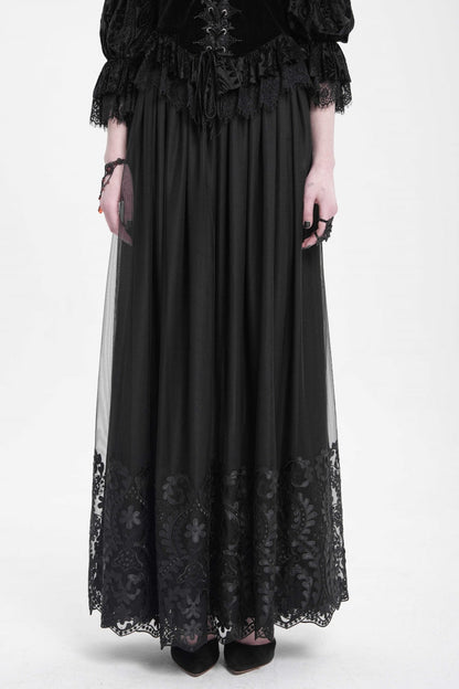 Gothic Lolita Skirt - Stitching Floral Mesh, Black, Women's Style - additional product view 2
