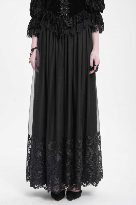 Gothic Lolita Skirt - Stitching Floral Mesh, Black, Women's Style - additional product view 2