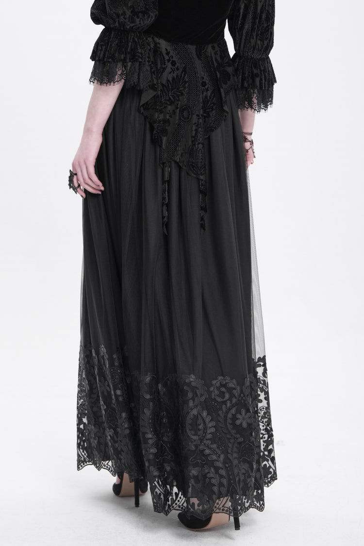 Gothic Lolita Skirt - Stitching Floral Mesh, Black, Women's Style - additional product view 3