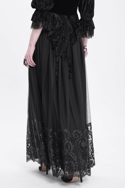 Gothic Lolita Skirt - Stitching Floral Mesh, Black, Women's Style - additional product view 3