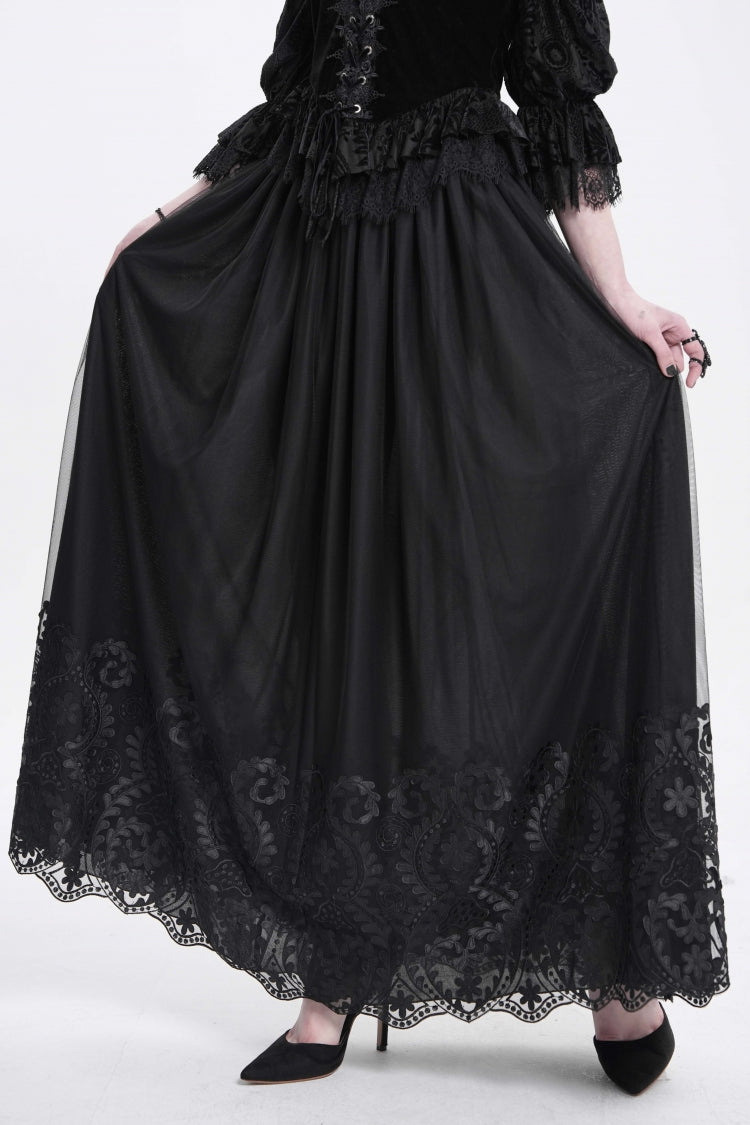 Gothic Lolita Skirt - Stitching Floral Mesh, Black, Women's Style - additional product view 4