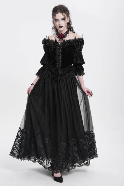Gothic Lolita Skirt - Stitching Floral Mesh, Black, Women's Style - additional product view 5