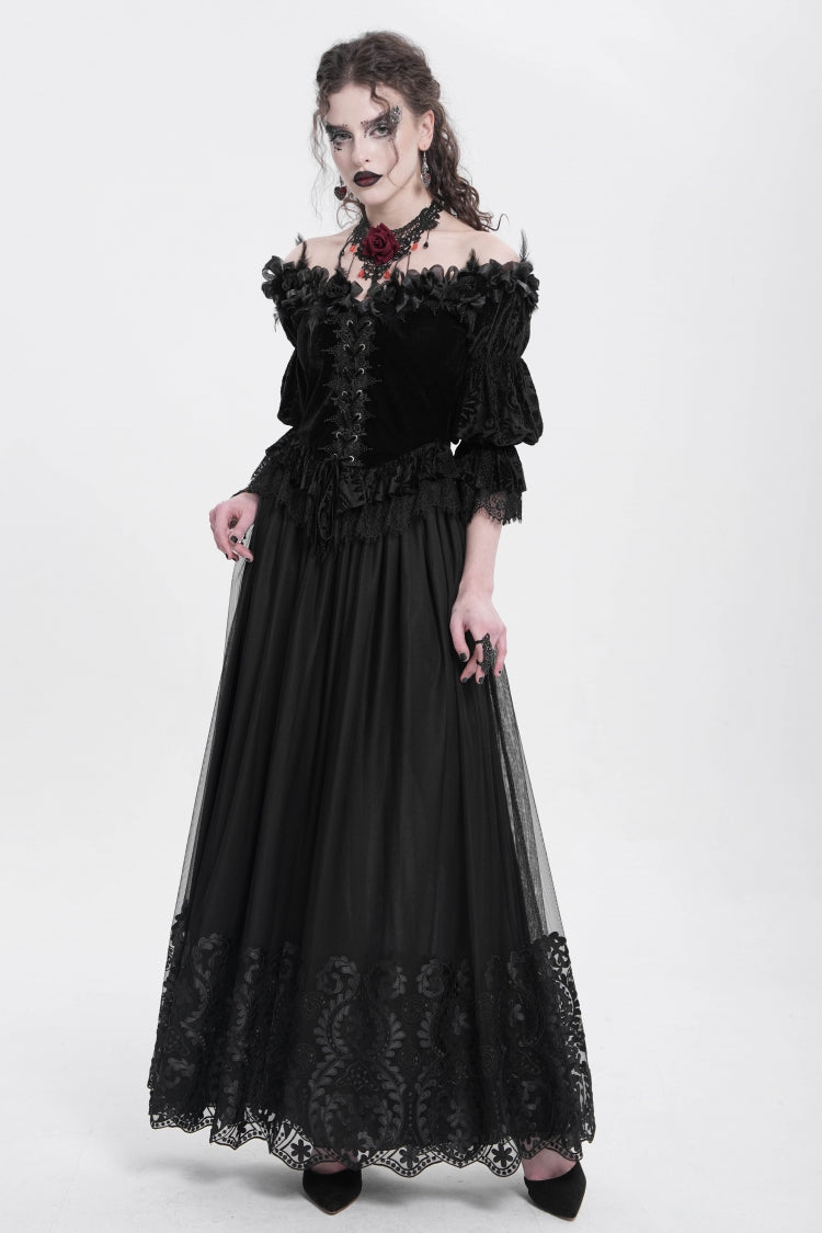 Gothic Lolita Skirt - Stitching Floral Mesh, Black, Women's Style - additional product view 6