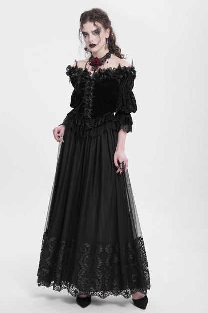 Gothic Lolita Skirt - Stitching Floral Mesh, Black, Women's Style - additional product view 6