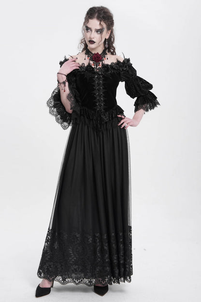 Gothic Lolita Skirt - Stitching Floral Mesh, Black, Women's Style - additional product view 7