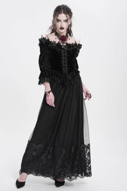 Gothic Lolita Skirt - Stitching Floral Mesh, Black, Women's Style - additional product view 8