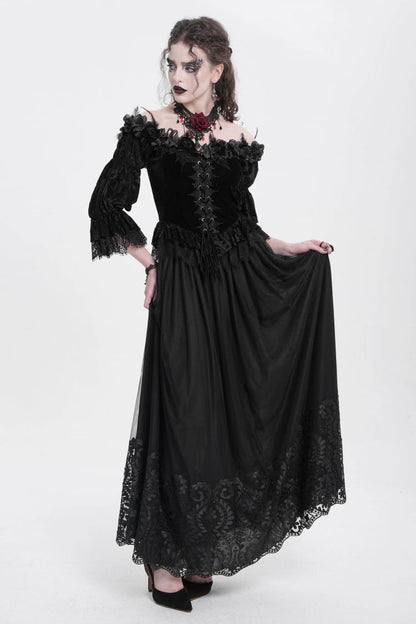 Gothic Lolita Skirt - Stitching Floral Mesh, Black, Women's Style - additional product view 9