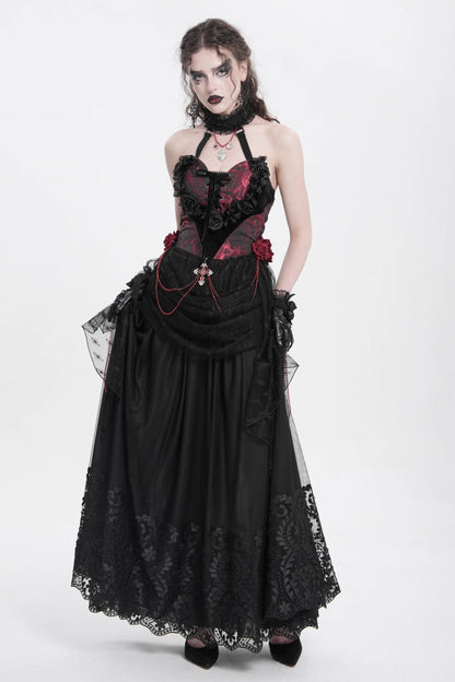 Gothic Lolita Skirt - Stitching Floral Mesh, Black, Women's Style - additional product view 10