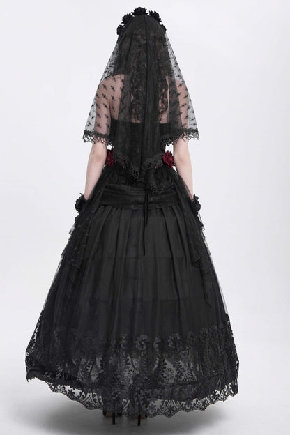 Gothic Lolita Skirt - Stitching Floral Mesh, Black, Women's Style - additional product view 12