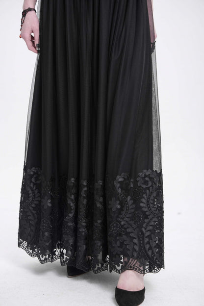 Gothic Lolita Skirt - Stitching Floral Mesh, Black, Women's Style - additional product view 13