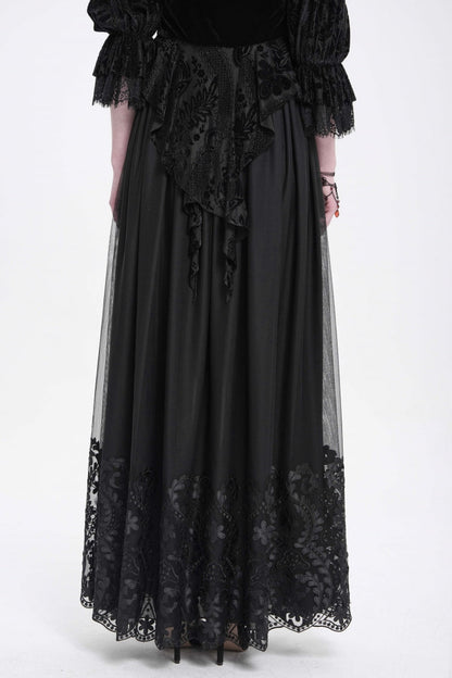 Gothic Lolita Skirt - Stitching Floral Mesh, Black, Women's Style - additional product view 14