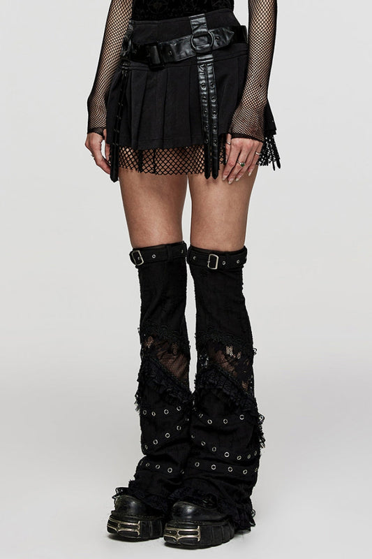 Gothic Lolita Skirt - Stitching Mesh Straps Pleated, Black, Pleated, Women's Style - additional product view 2