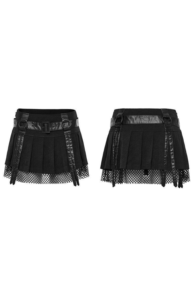 Gothic Lolita Skirt - Stitching Mesh Straps Pleated, Black, Pleated, Women's Style - additional product view 5