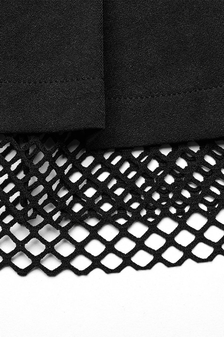 Gothic Lolita Skirt - Stitching Mesh Straps Pleated, Black, Pleated, Women's Style - additional product view 9