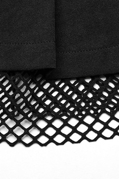 Gothic Lolita Skirt - Stitching Mesh Straps Pleated, Black, Pleated, Women's Style - additional product view 9