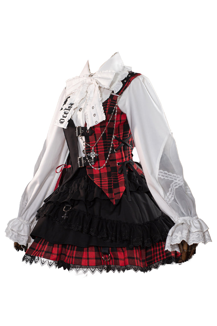 Gothic Lolita Skirt - Subculture Plaid Print, 2 Colors, Plaid, Ruffled, Printed - additional product view 3