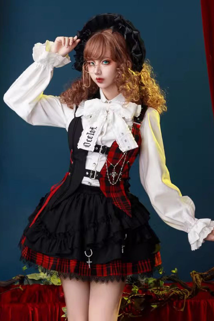 Gothic Lolita Skirt - Subculture Plaid Print, 2 Colors, Plaid, Ruffled, Printed - main product image