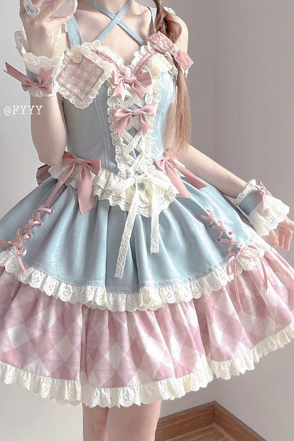 Gothic Lolita Skirt - Sweetheart Cowboy, 2 Colors, Plaid, Printed, Embroidered - additional product view 5