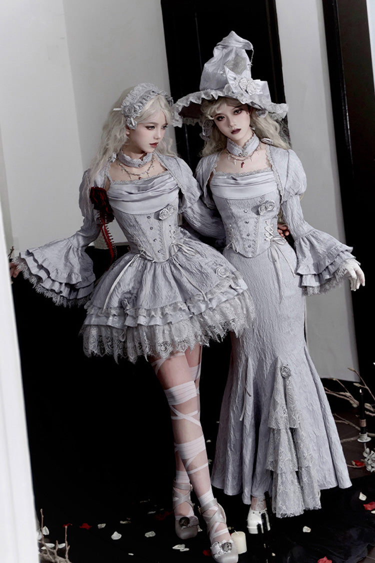 Gothic Lolita Skirt - Twilight, 2 Colors, Fishtail Silhouette, Ruffled, Lace Trim - additional product view 2