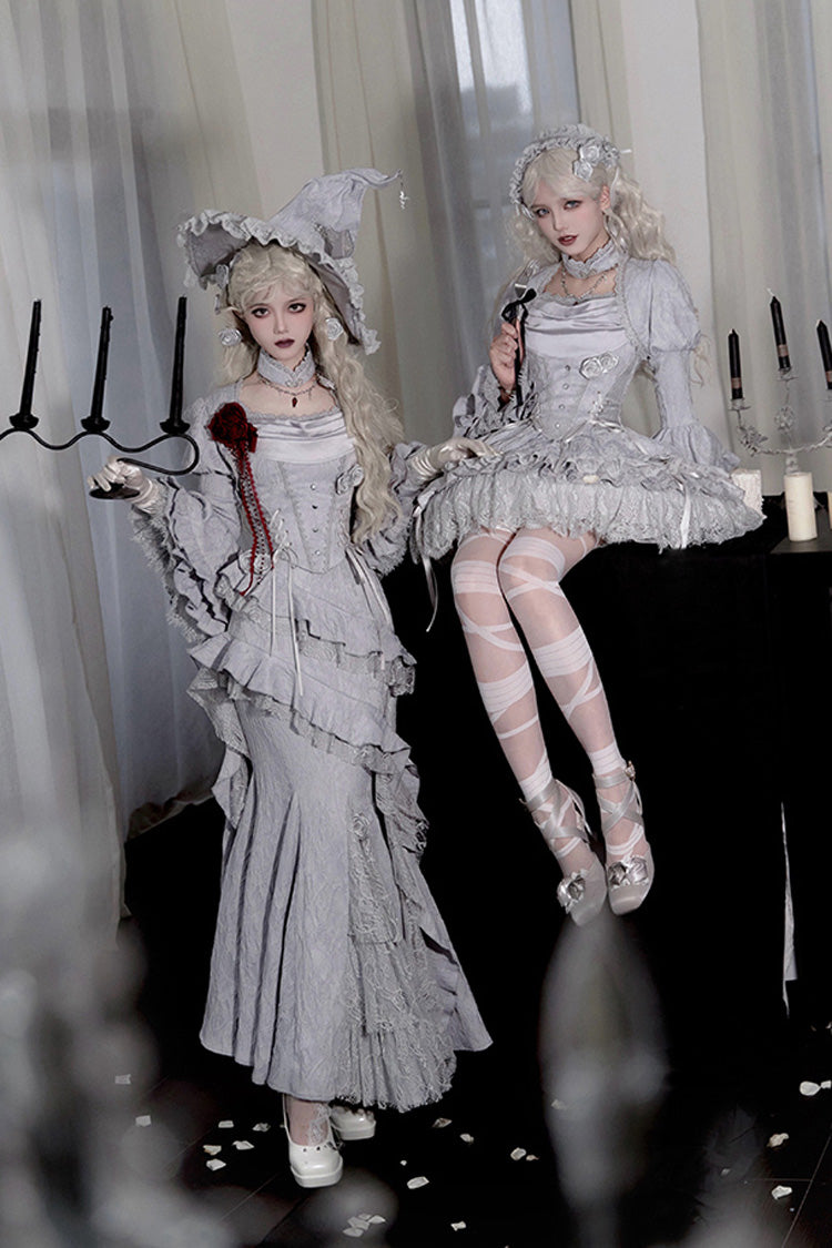 Gothic Lolita Skirt - Twilight, 2 Colors, Fishtail Silhouette, Ruffled, Lace Trim - additional product view 3