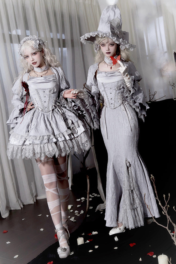 Gothic Lolita Skirt - Twilight, 2 Colors, Fishtail Silhouette, Ruffled, Lace Trim - additional product view 4