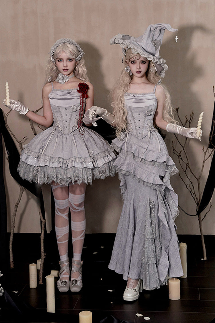 Gothic Lolita Skirt - Twilight, 2 Colors, Fishtail Silhouette, Ruffled, Lace Trim - additional product view 7