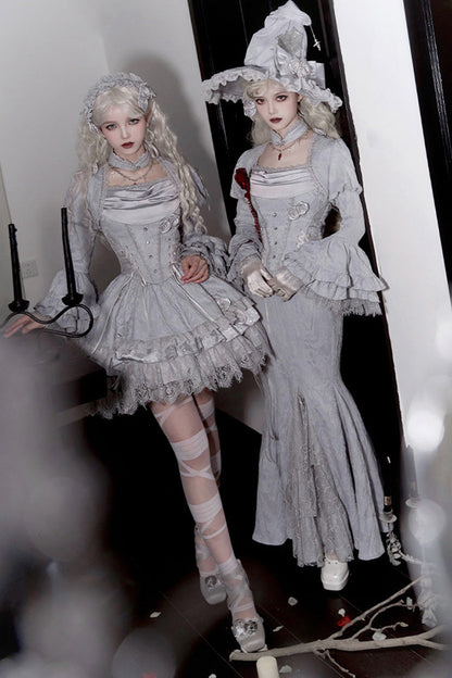 Gothic Lolita Skirt - Twilight, 2 Colors, Fishtail Silhouette, Ruffled, Lace Trim - additional product view 10