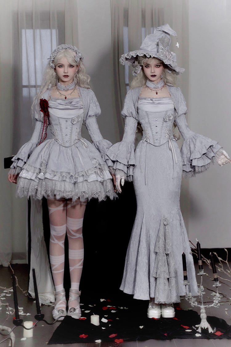 Gothic Lolita Skirt - Twilight, 2 Colors, Fishtail Silhouette, Ruffled, Lace Trim - additional product view 11