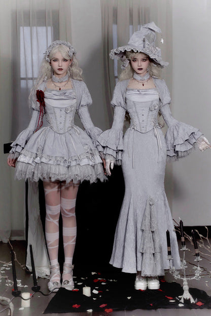 Gothic Lolita Skirt - Twilight, 2 Colors, Fishtail Silhouette, Ruffled, Lace Trim - additional product view 11