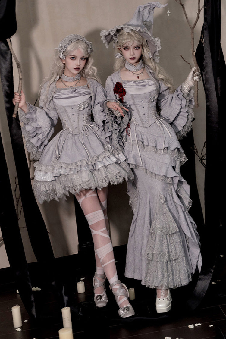 Gothic Lolita Skirt - Twilight, 2 Colors, Fishtail Silhouette, Ruffled, Lace Trim - additional product view 13
